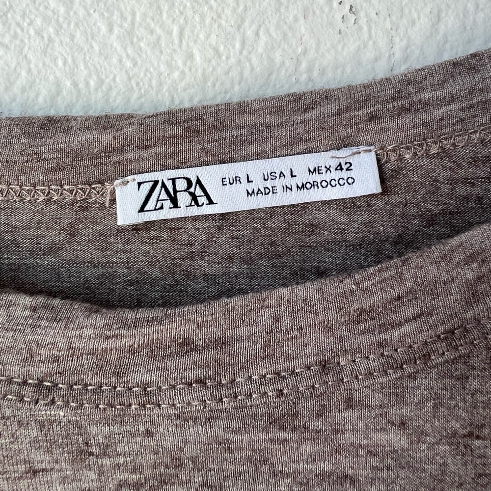 ZARA Linen Blend Long Sleeve Tee Sz Large - Picture 2 of 2